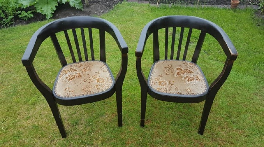 "Fischer" Ebonised Wooden Tub Chairs