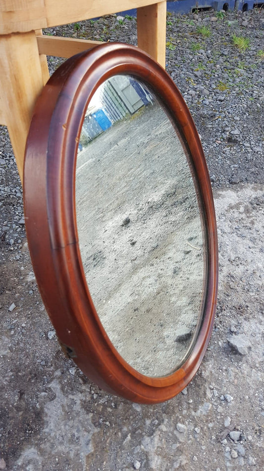 Mahogany Framed Oval Antique Beveled Mirror