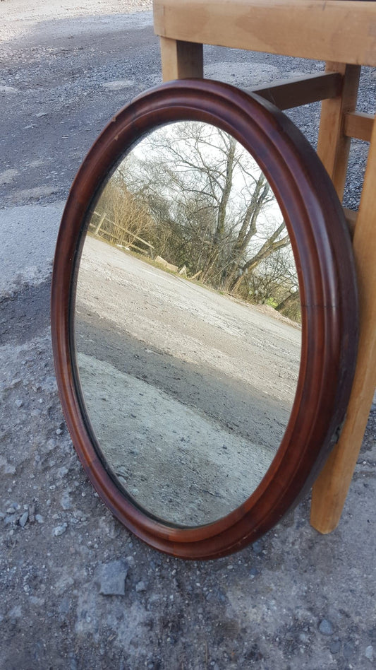 Mahogany Framed Oval Antique Beveled Mirror