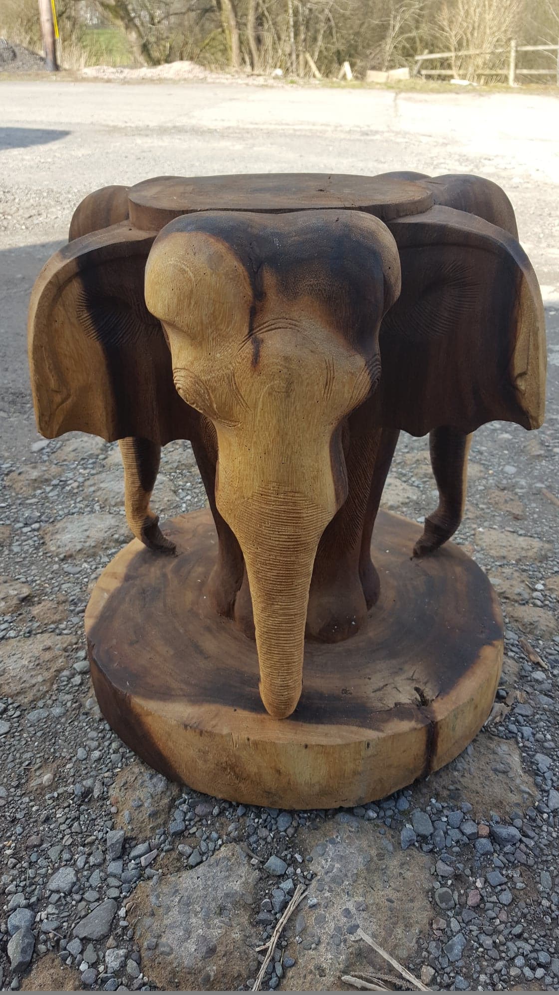 Indonesian Hand Carved Wooden Elephant Stand