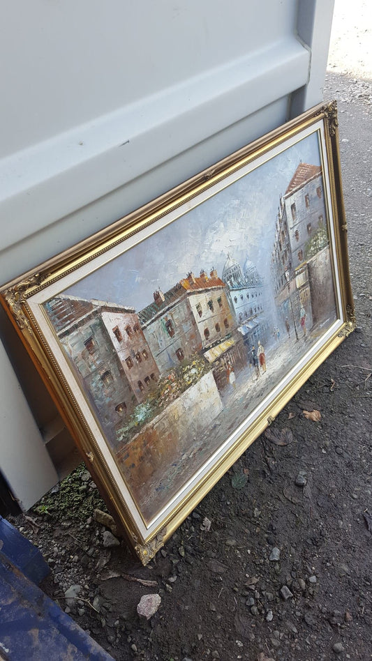 Large Original Oil Painting on Canvas, Paris...Signed by C. Burnett