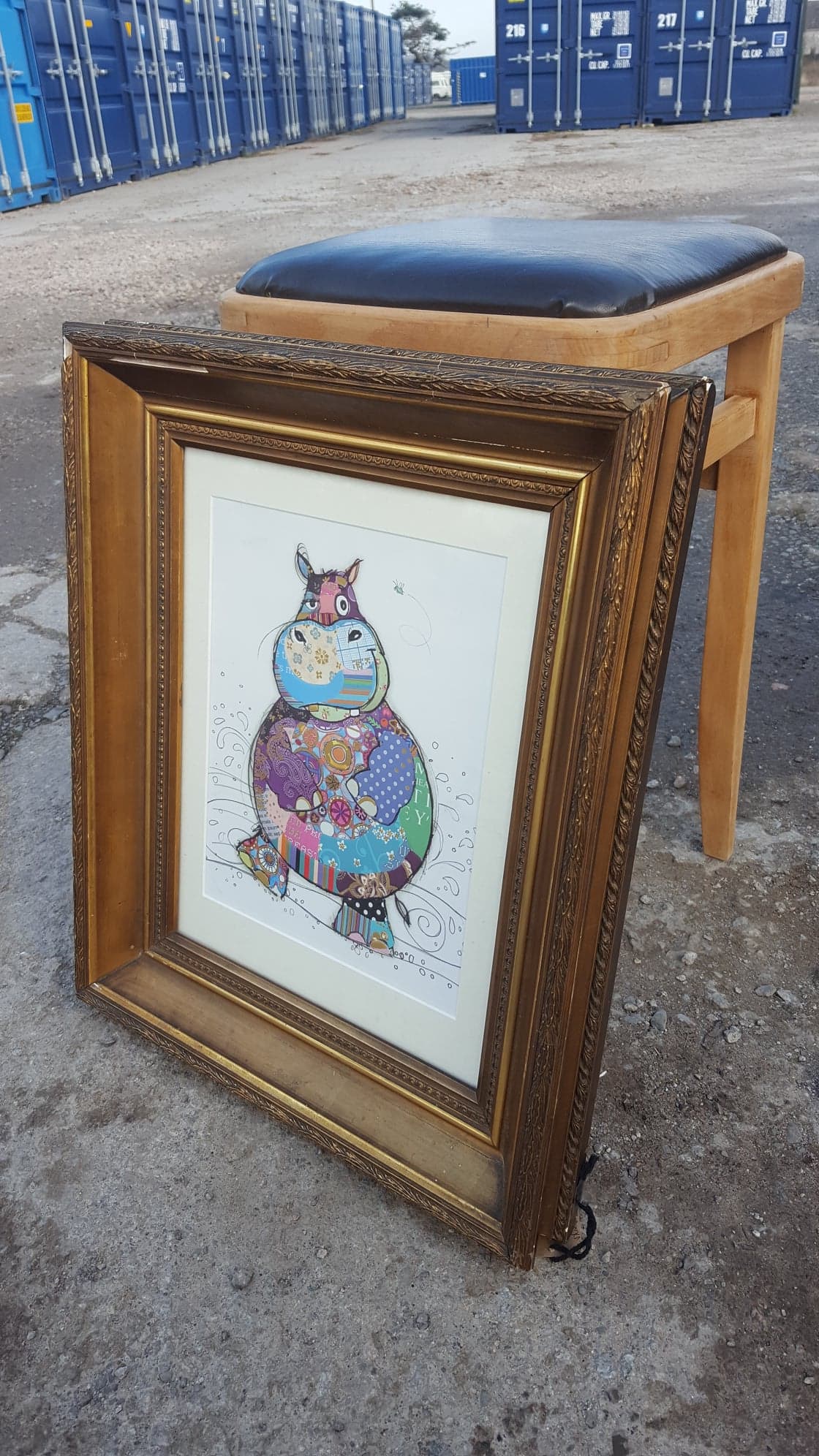 Antique Framed "Happy-Hippo"