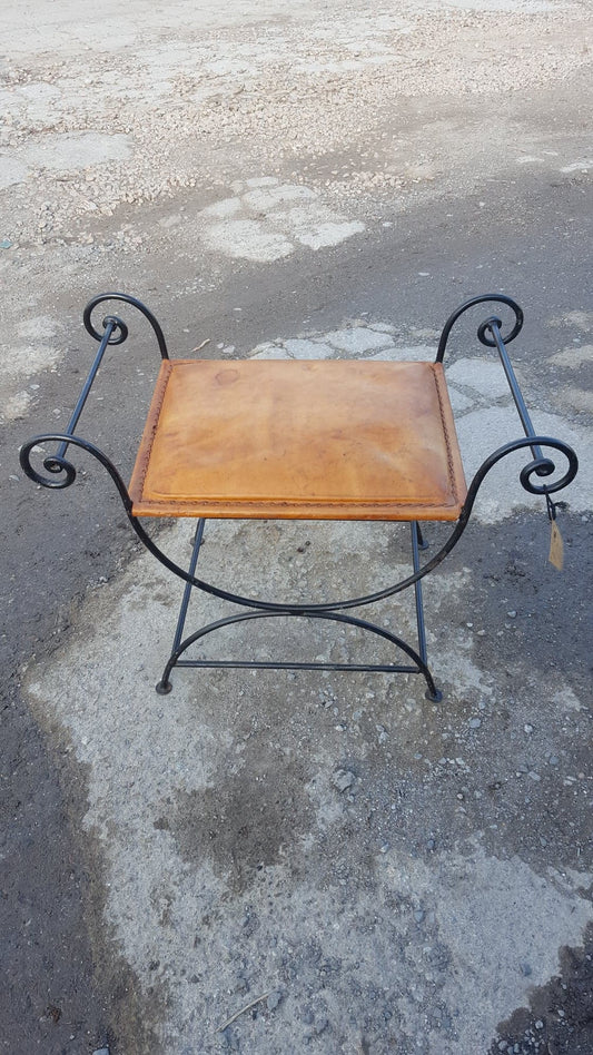 Leather Seated, French Cast Iron Piano Stool