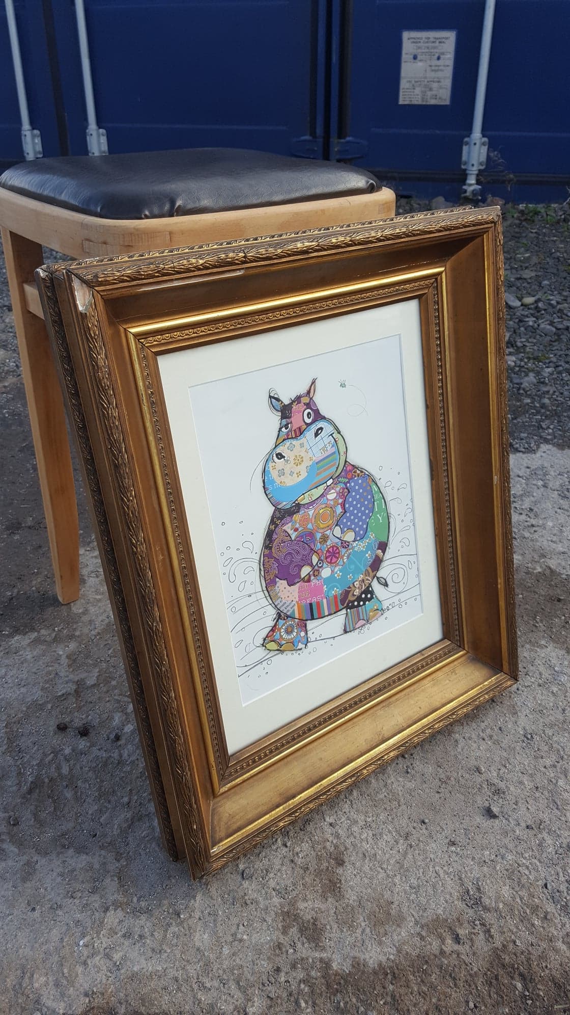 Antique Framed "Happy-Hippo"