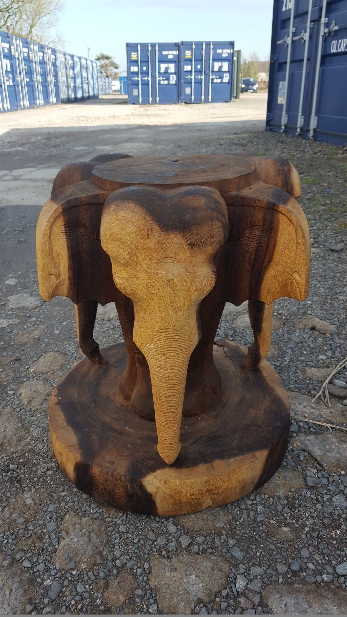 Indonesian Hand Carved Wooden Elephant Stand